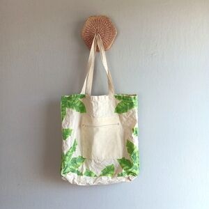 Upcycled Cotton Muslin Tote Tropical Foliage Leaf Linen Lightweight